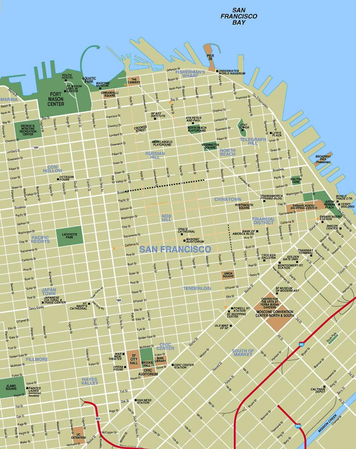 mappa del centro di San Francisco, ca