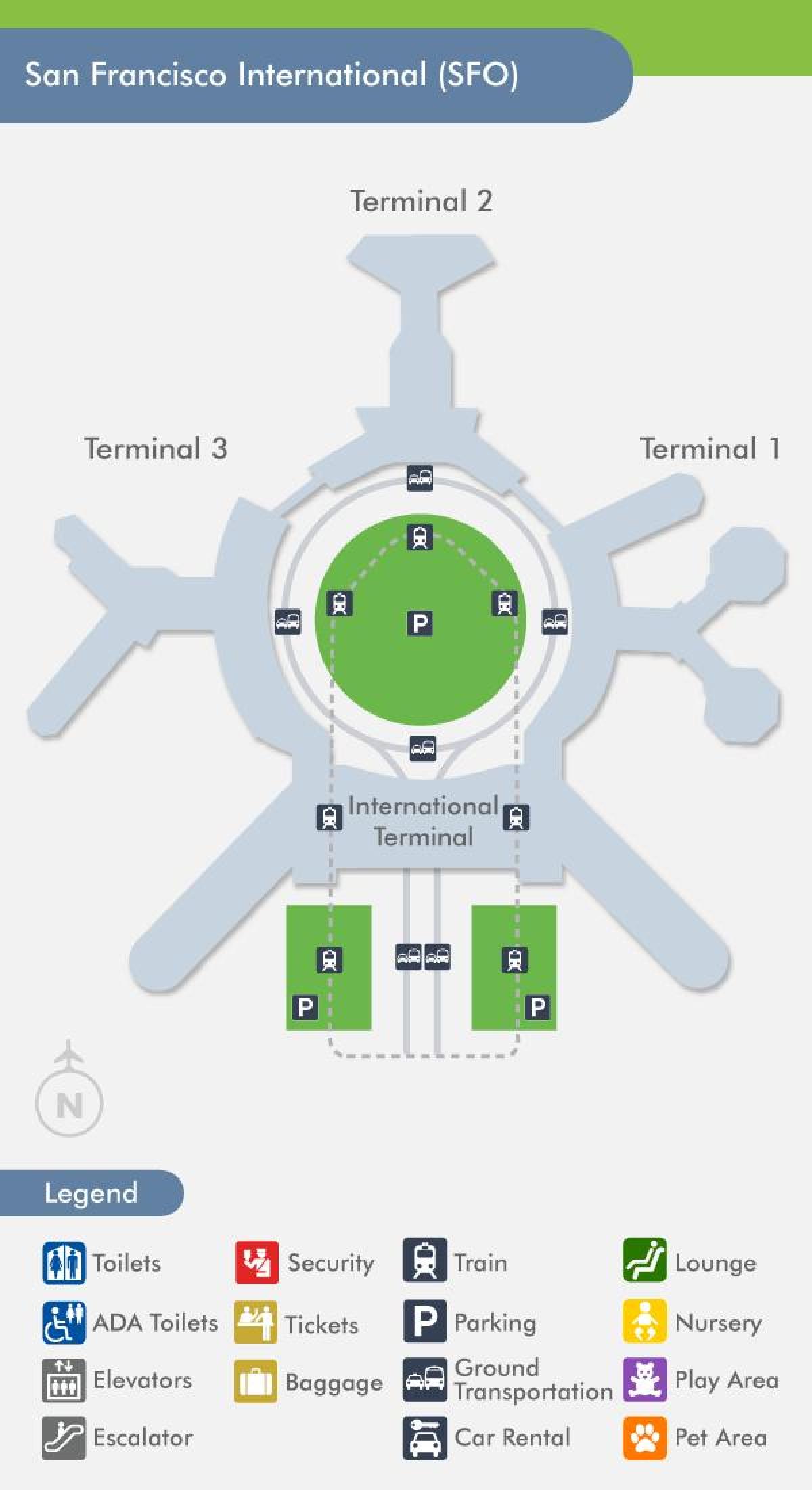 Mappa di SFO aeroporto terminal 1