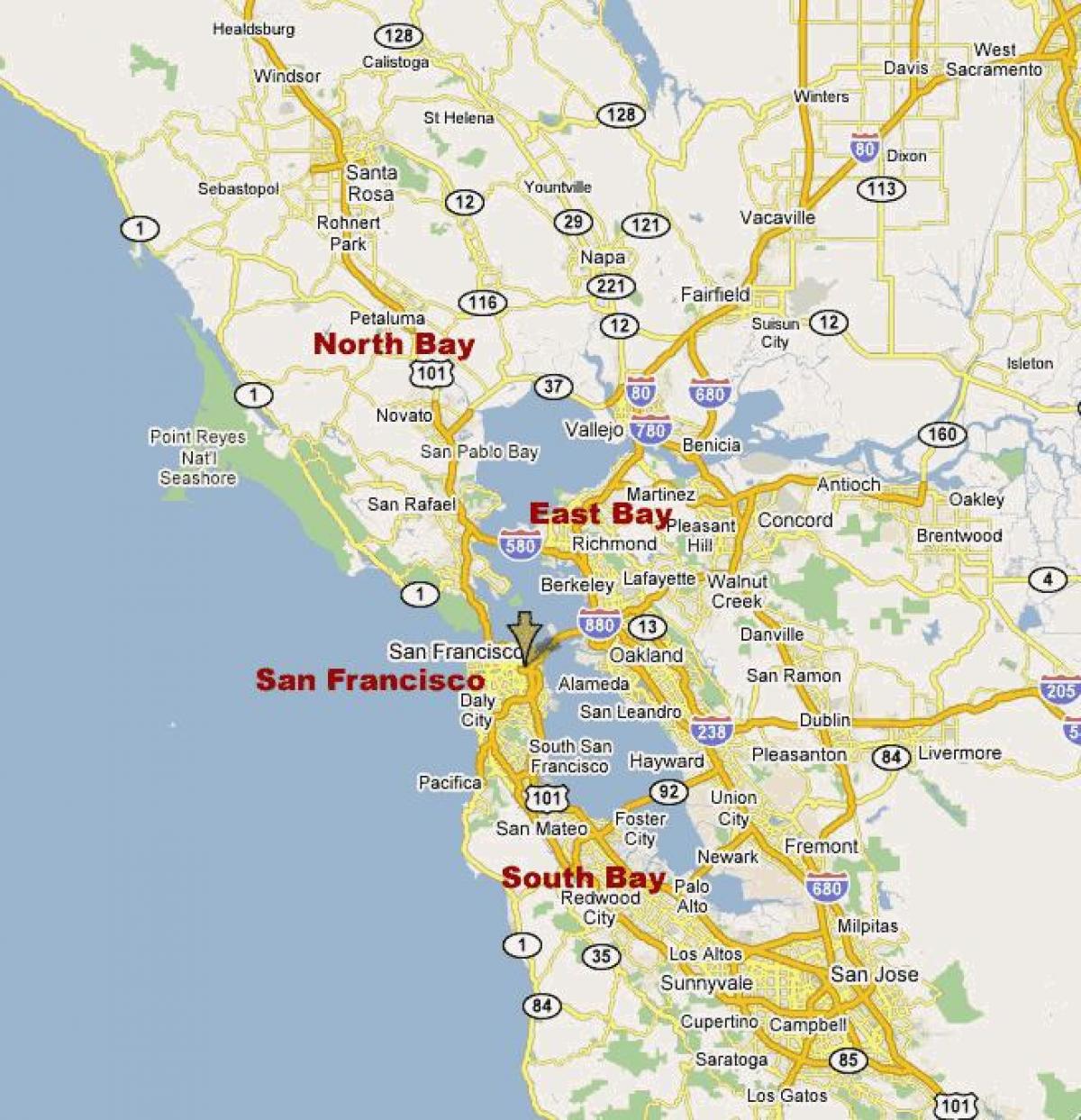 mappa di south bay, california del nord