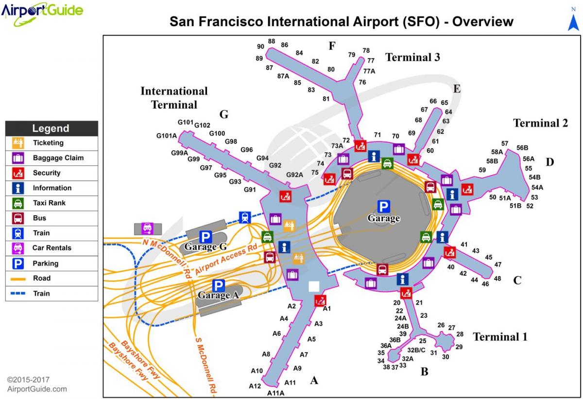 SFO aeroporto internazionale di mappa