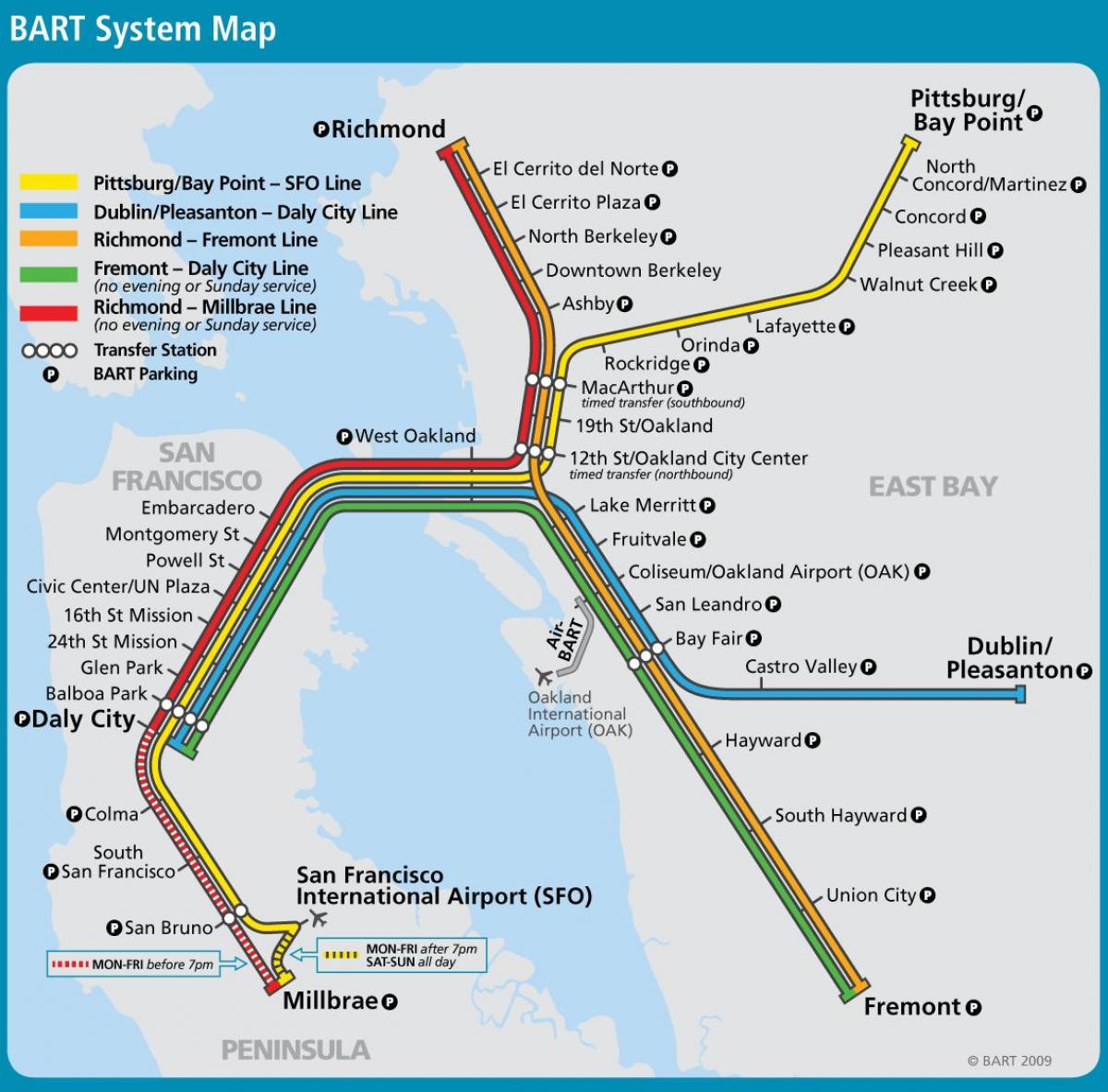 San Francisco bart mappa del sistema di