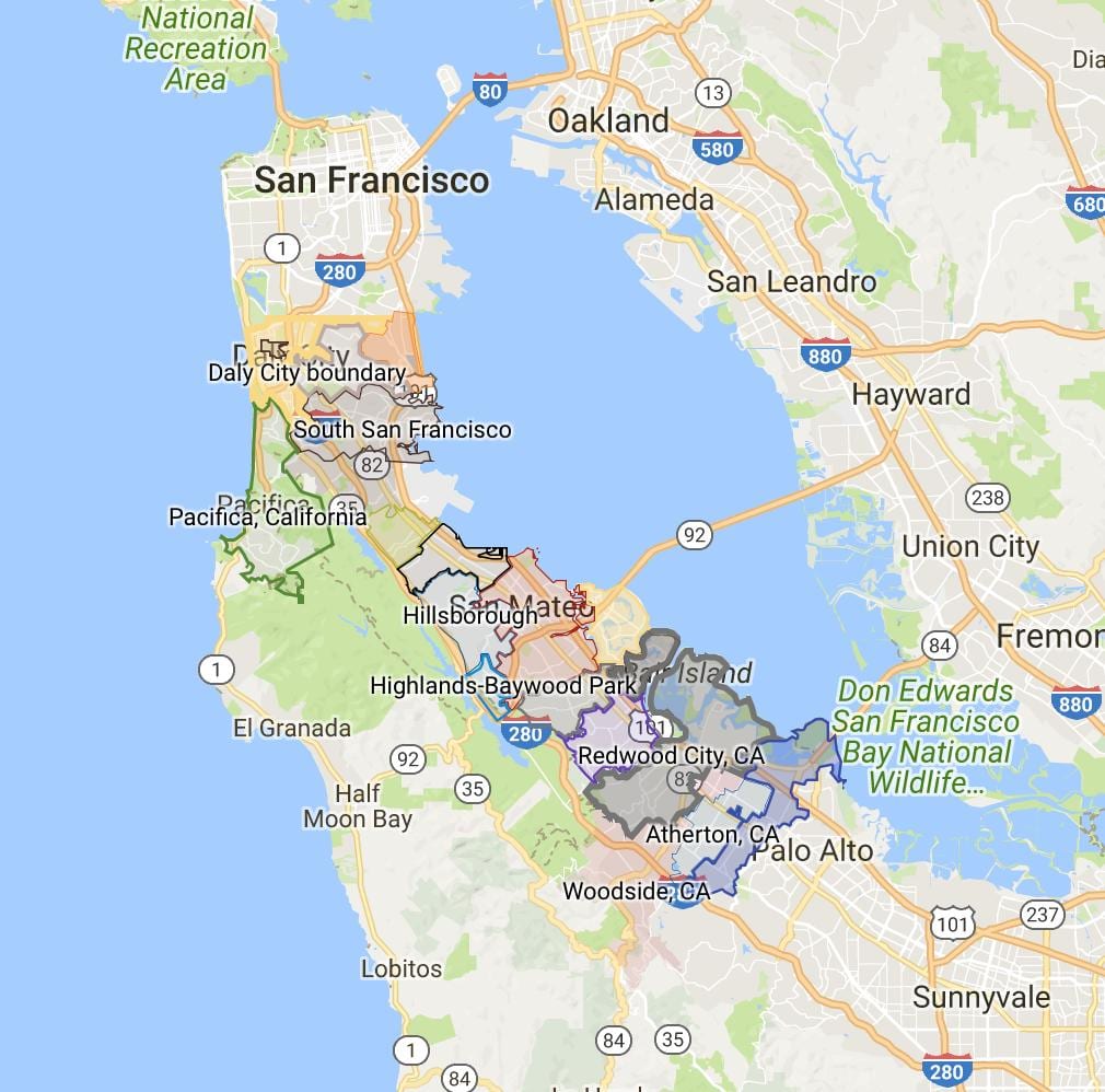 Mappa della zona della baia della città di confine