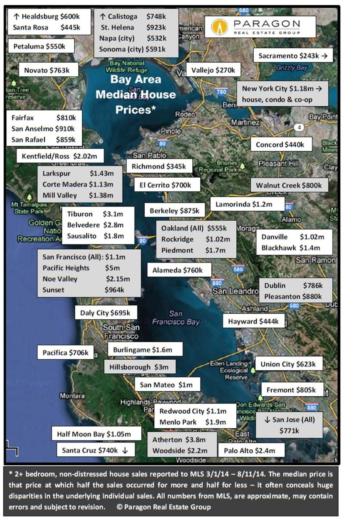 Mappa della zona della baia dei prezzi delle abitazioni