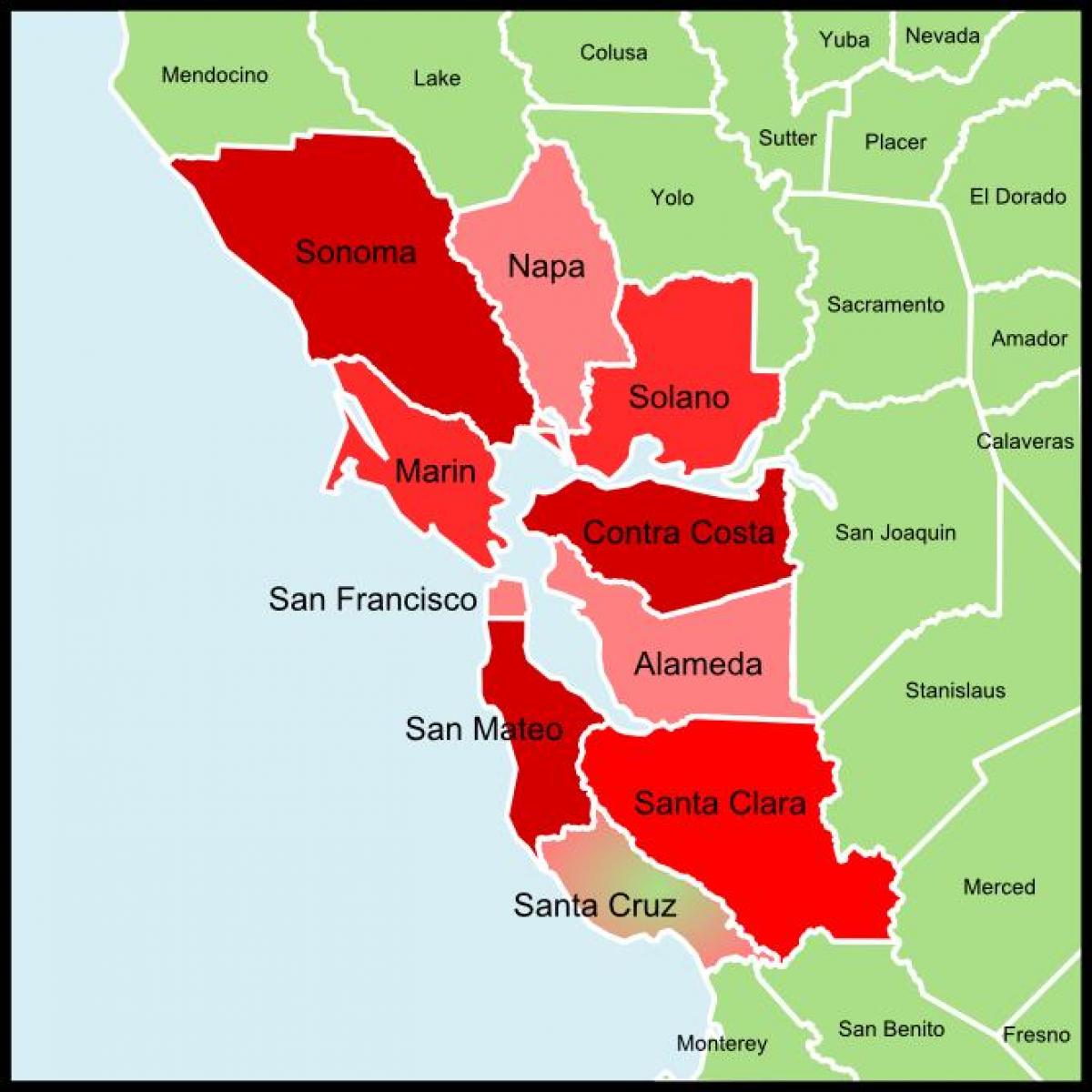 San Francisco bay area, contea mappa