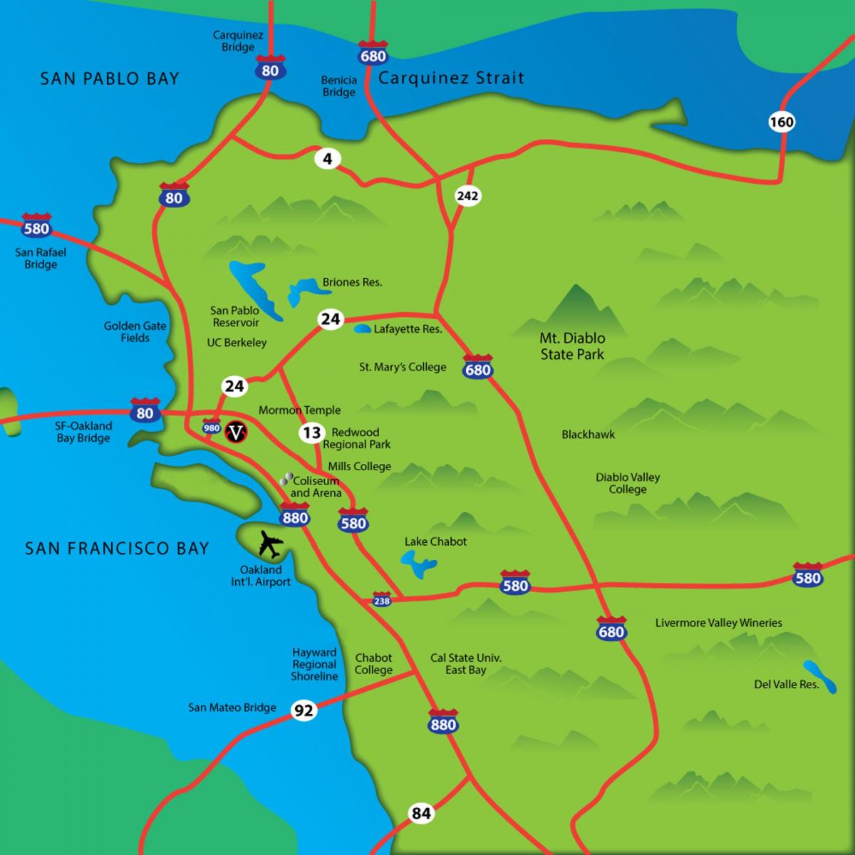 mappa di east bay area, ca