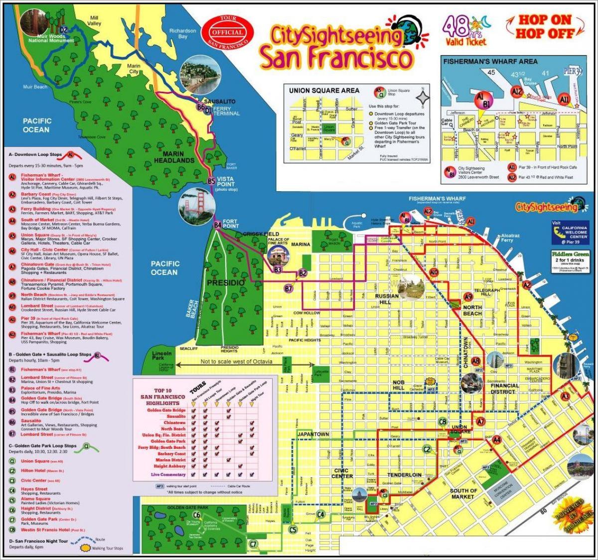 San Francisco hop on hop off tour in autobus mappa