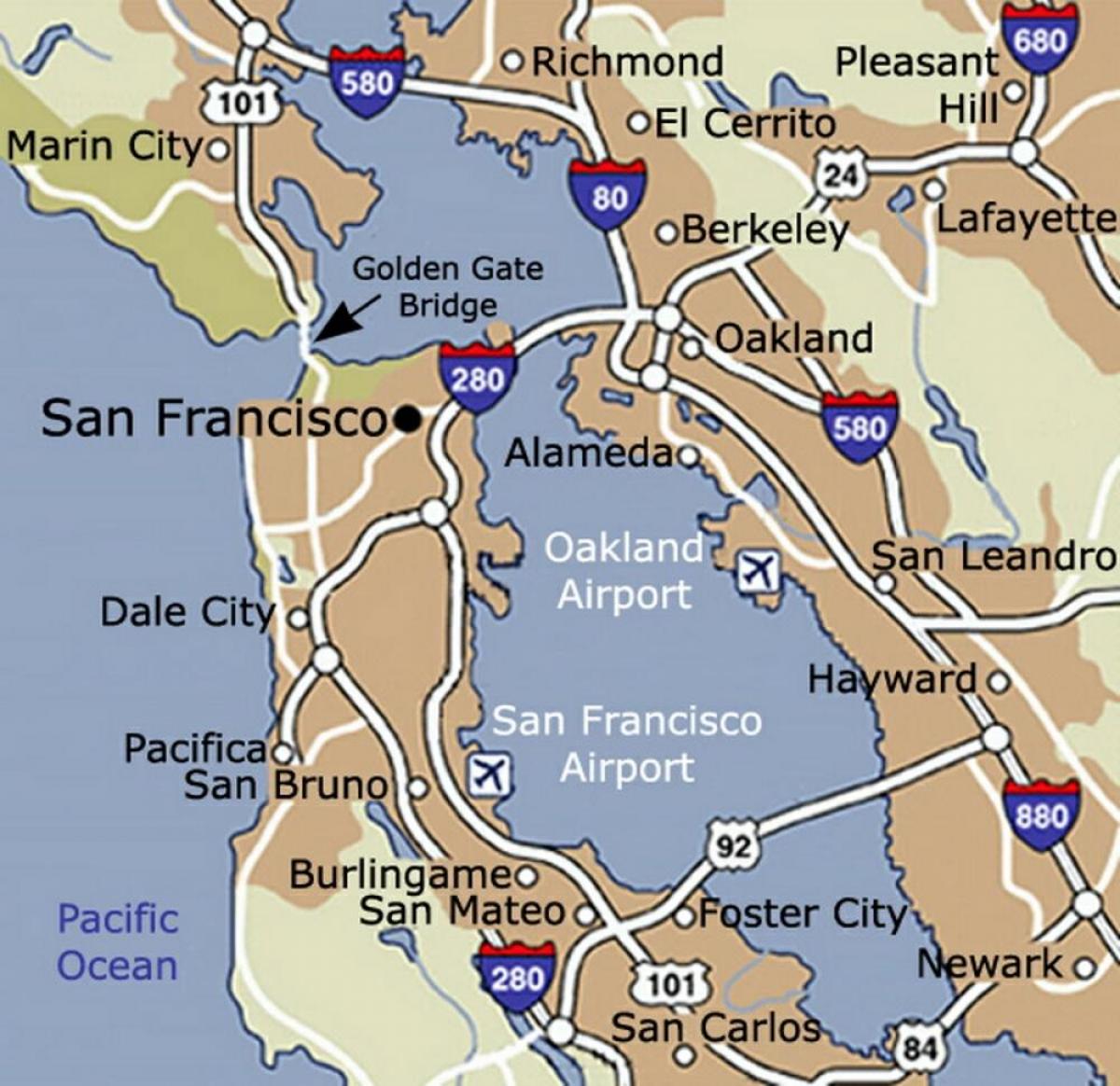 Mappa dell'aeroporto di San Francisco e dintorni