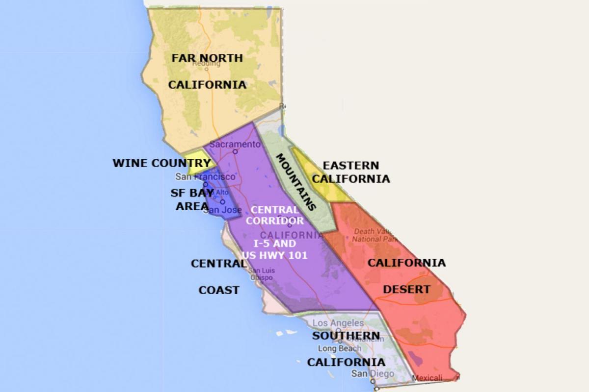 Mappa della california a nord di San Francisco