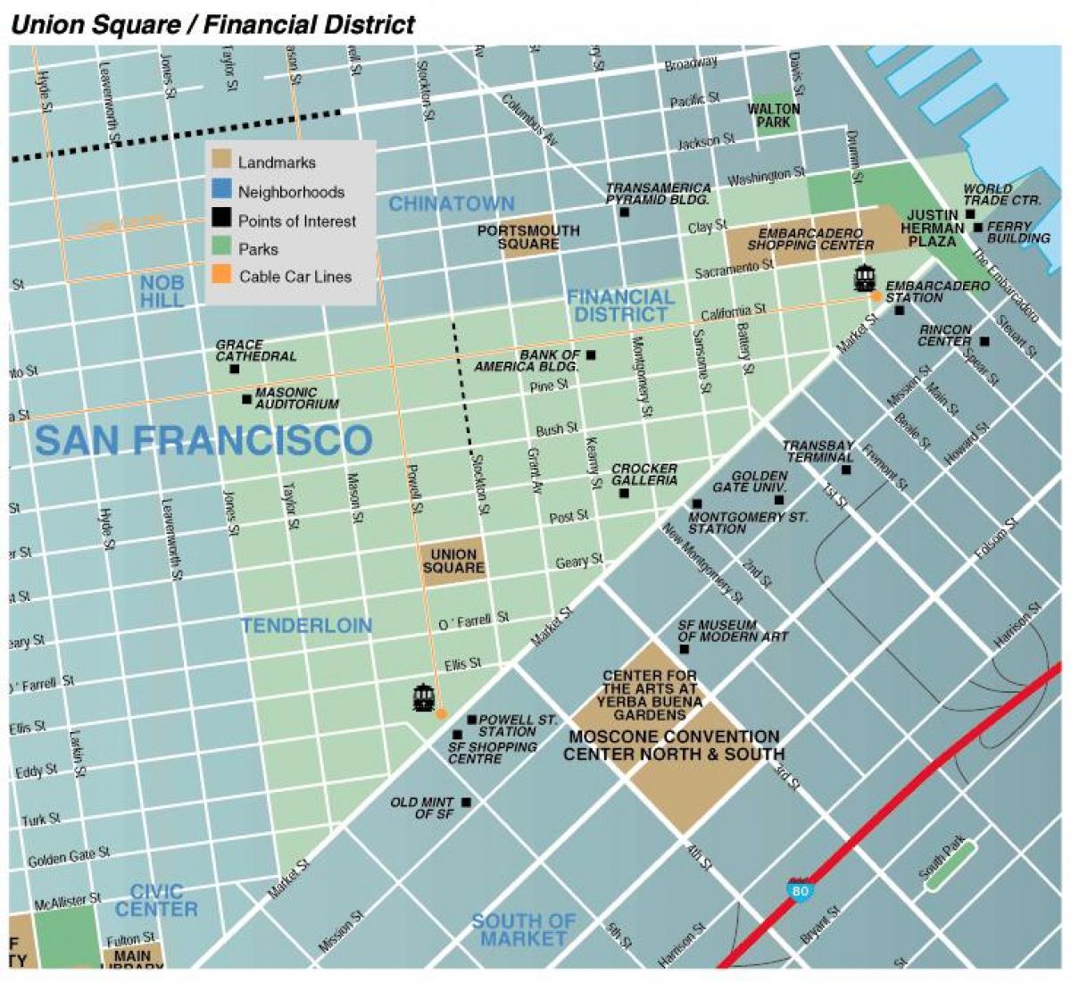 Mappa della zona union square di San Francisco