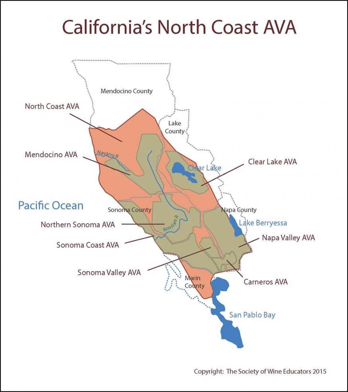 Mappa di costa della california a nord di San Francisco