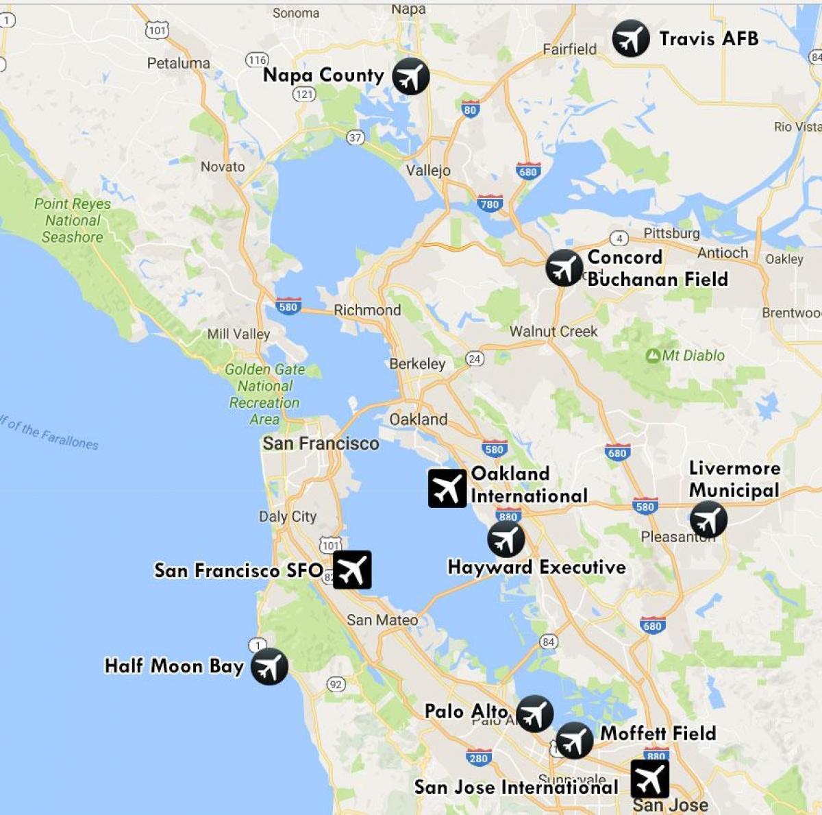 aeroporti nelle vicinanze di San Francisco mappa