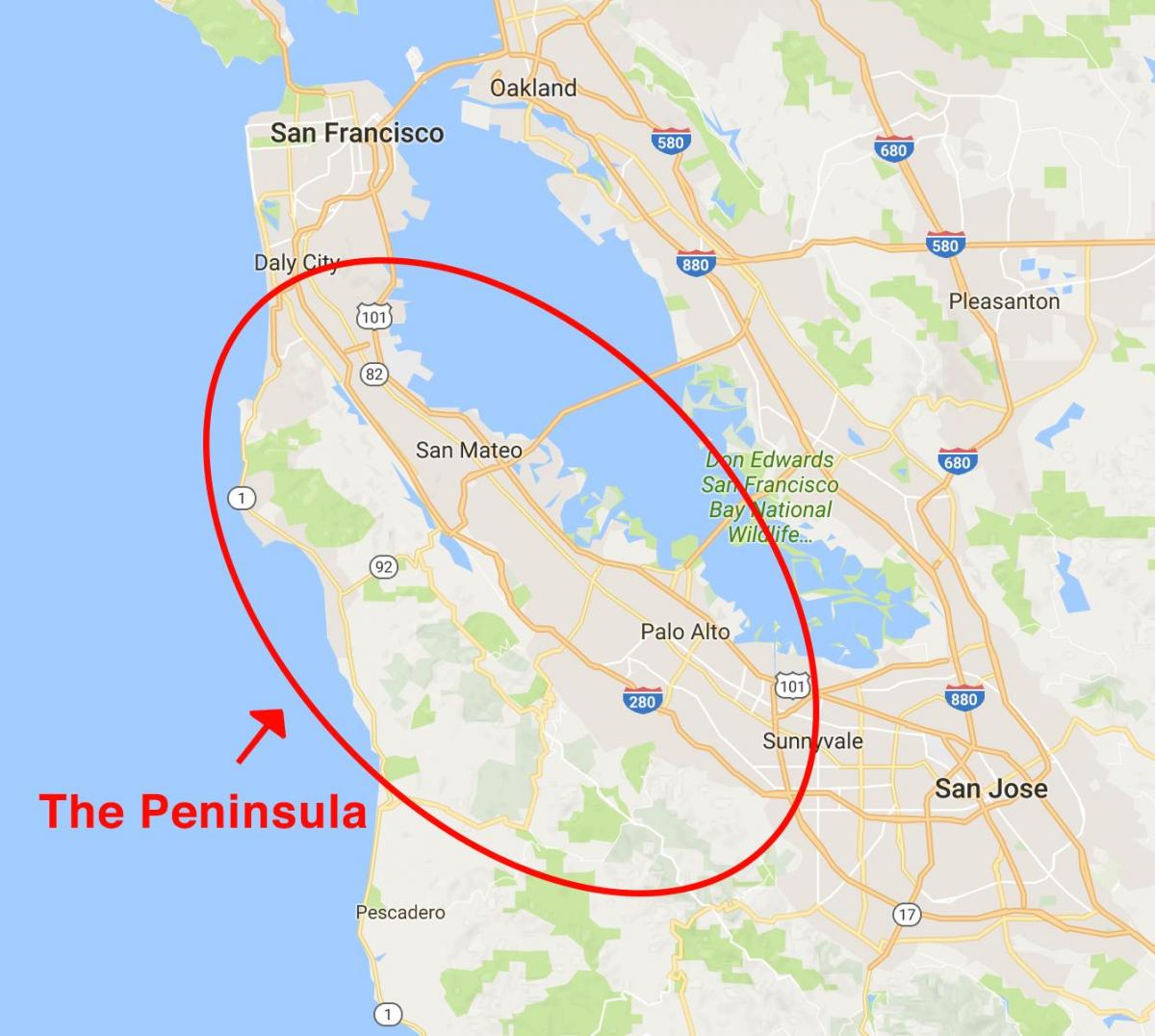Mappa della penisola di San Francisco 