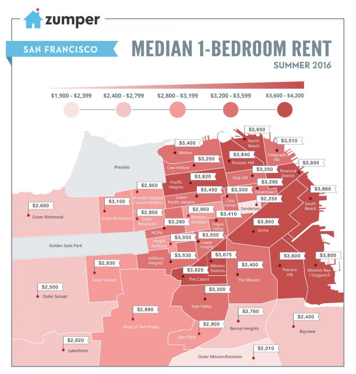 San Francisco prezzi di affitto mappa