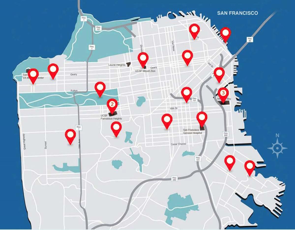 Mappa di San Francisco ospedali