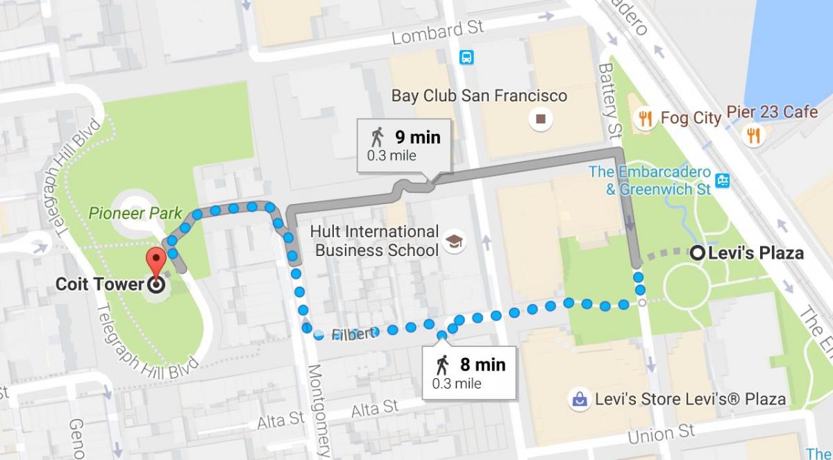 Mappa di San Francisco self guided tour a piedi