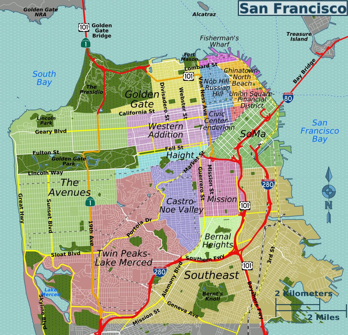 la mappa stradale di San Francisco, in california
