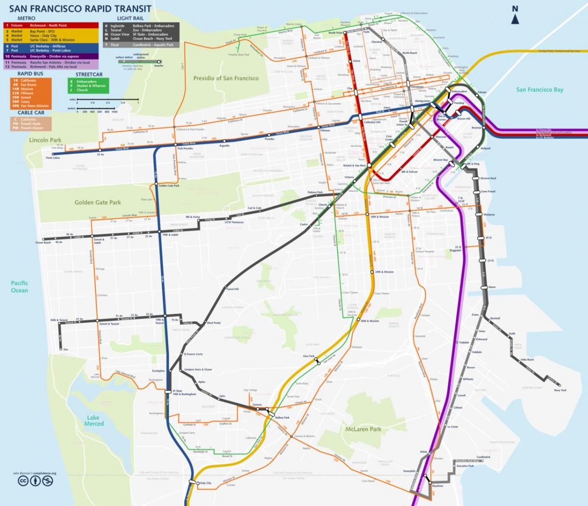 A San Francisco, trasporto pubblico mappa
